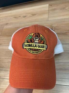 Gorilla Glue Orange and White Mesh Trucker Hat Cap Embroidered Logo Gorillatough